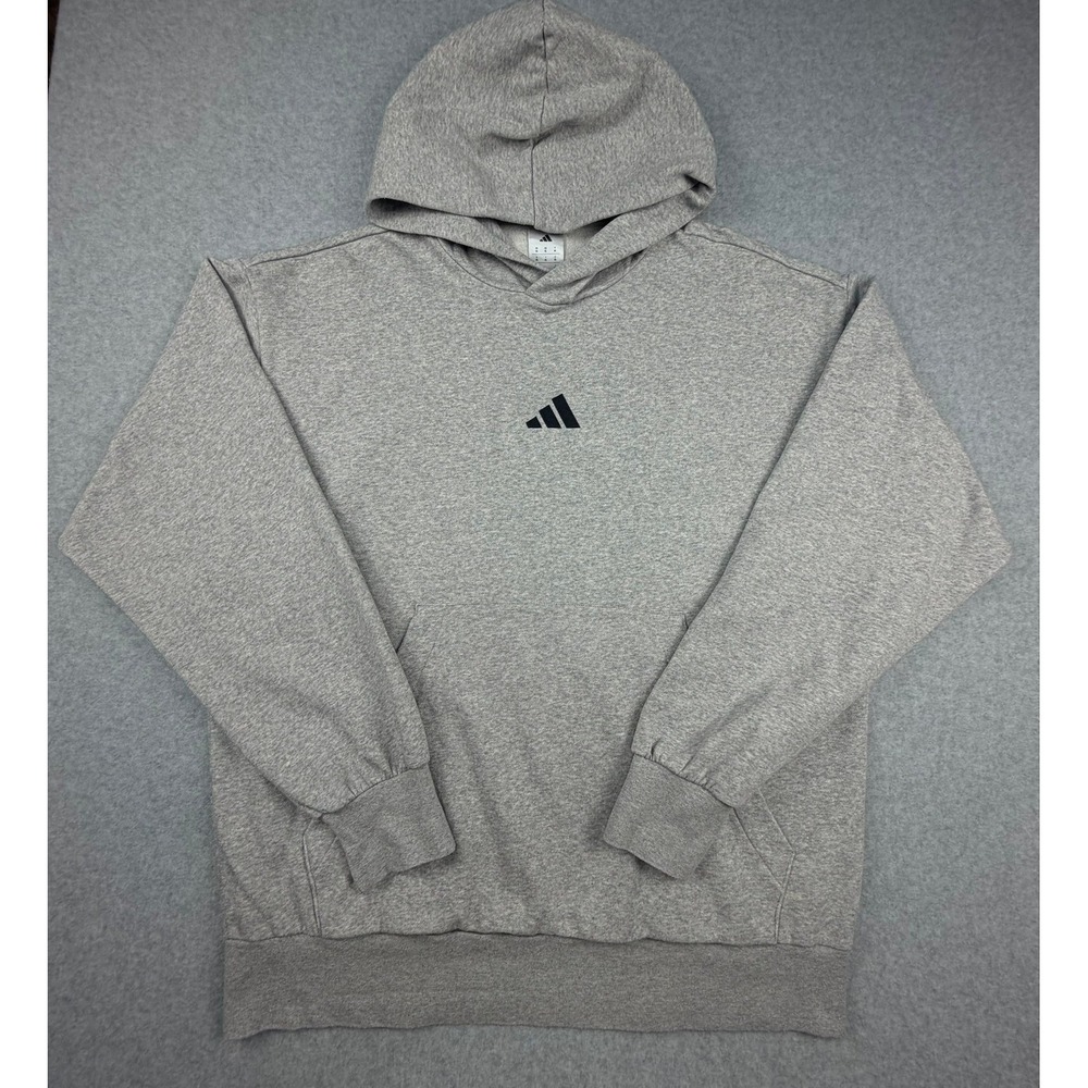 Adidas Sportswear Men XL Heather Grey 3-Bar Logo Fleece Hoodie Pullover